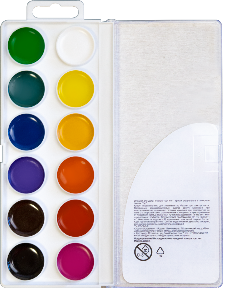 Краски акварельные ZOO 12 цветов без кисточки, арт. 19С 1249-08