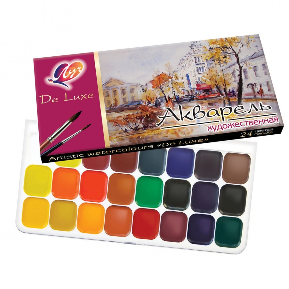 Краски акварельные Луч De Luxe 24 цвета без кисточки