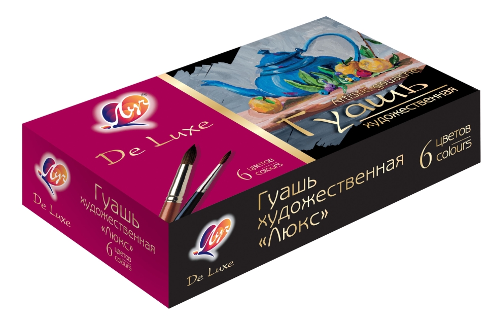 Гуашь De Luxe 6 цветов х 20мл, арт. 14С 1037-08