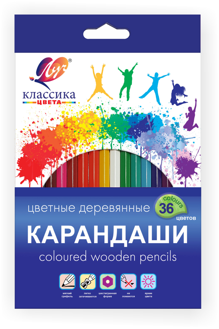 Карандаши цветные Луч Классика деревянные 36 цветов - 545 руб.