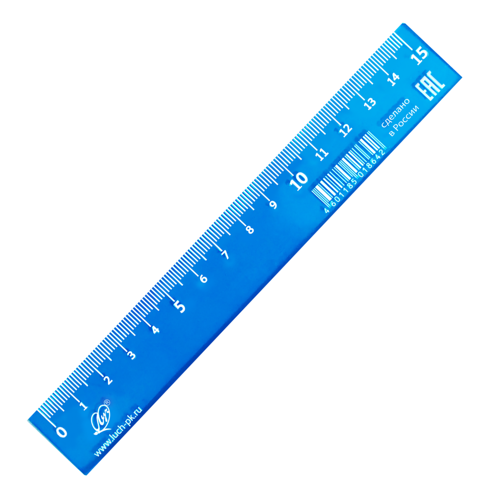 Линейка Луч прозрачная голубая 15 см, арт. 32С 2117-08