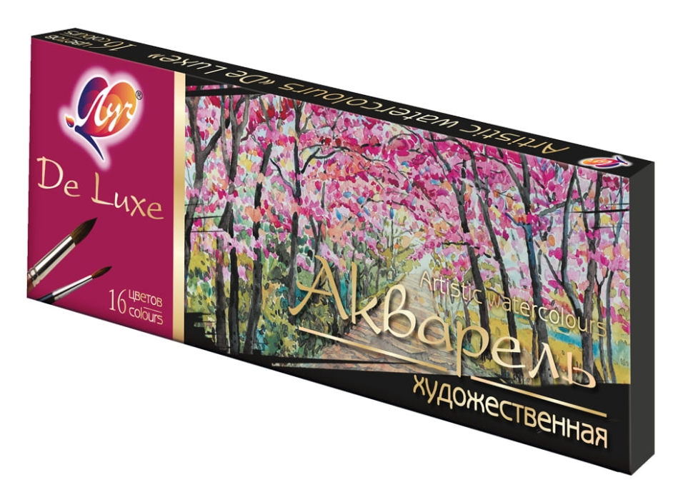 Краски акварельные De Luxe 16 цветов без кисточки, арт. 14С 1019-08