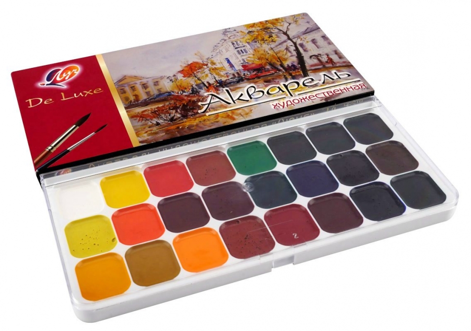 Краски акварельные De Luxe 24 цвета без кисточки, арт. 14С 1039-08