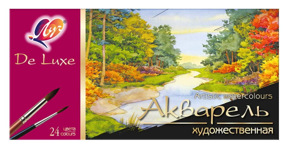Краски акварельные De Luxe 24 цвета без кисточки, арт. 14С 1039-08