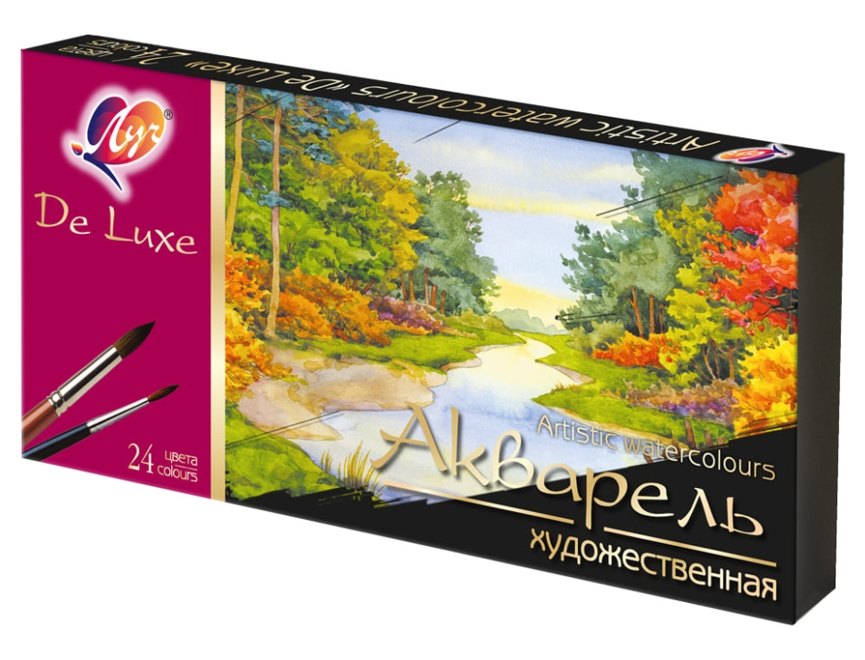 Краски акварельные De Luxe 24 цвета без кисточки, арт. 14С 1039-08
