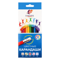 Карандаши цветные с ластиком Луч Классика цвета деревянные шестигранные стираемые 12 цветов