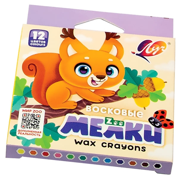 Мелки восковые Луч Zoo шестигранные 12 цветов, арт. 12С 865-08
