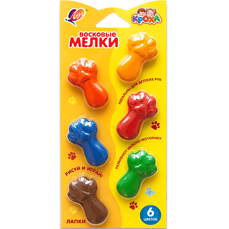 Мелки восковые Луч Кроха "Лапки" фигурные 6 цветов
