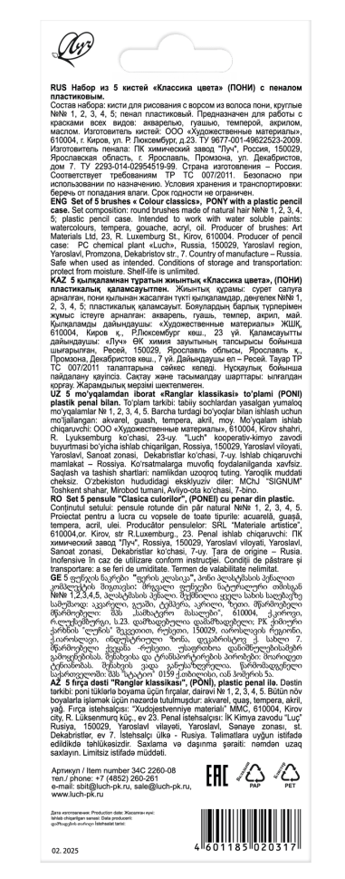 Набор кистей Луч "Классика цвета" № 1,2,3,4,5 пони 5 шт. + пенал, артикул 34С 2260-08