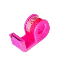 Клейкая лента Луч канцелярская 12мм х 7м 2 шт. прозрачная и розовая + диспенсер настольный