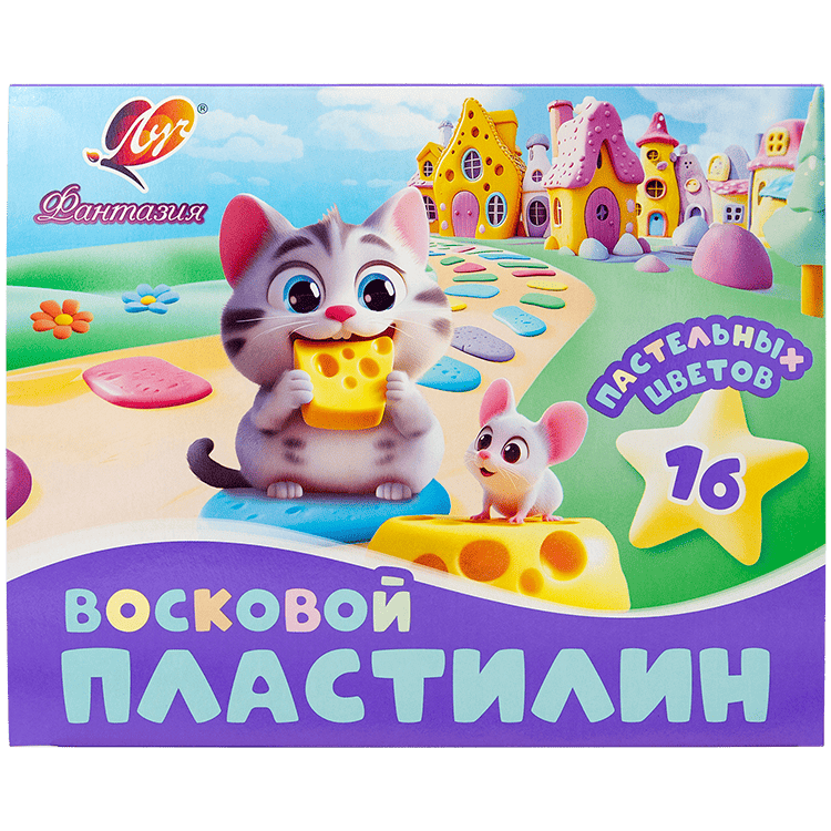 Пластилин Луч "Фантазия" пастельный 16 цветов х 15 гр. + стек