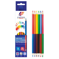 Карандаши цветные Луч Классика деревянные двусторонние 6 штук / 12 цветов