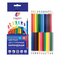 Карандаши цветные Луч Классика деревянные двусторонние 12 штук / 24 цвета