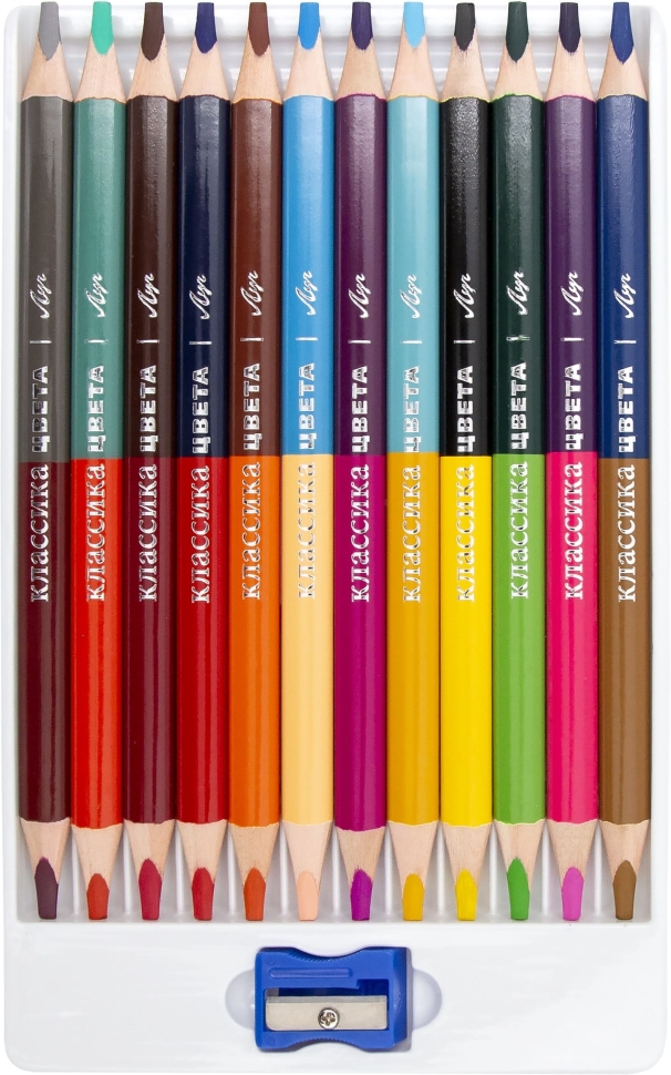 Карандаши цветные Луч Классика двусторонние утолщенные с точилкой 12 шт. / 24 цвета, артикул 35С 2317-08